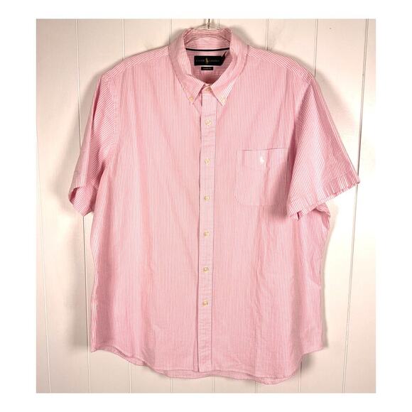 Ralph Lauren Men's Pink/White SeerSucker Button Front Classic Fit Shirt SZ XXL - Picture 1 of 8